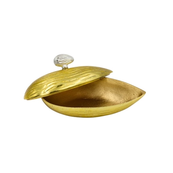 NATRIEL Decorative Almond Shaped Bowl with Lid, Golden Finish, 7.87x4.33 Inches