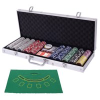 Costway Poker Chip Set 500 Dice Chips Texas Hold'em Cards with Silver Aluminum Case