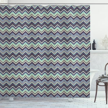 Ambesonne Ikat Shower Curtain, Chevron Tile, 69"Wx84"L, Pale Blue Purple