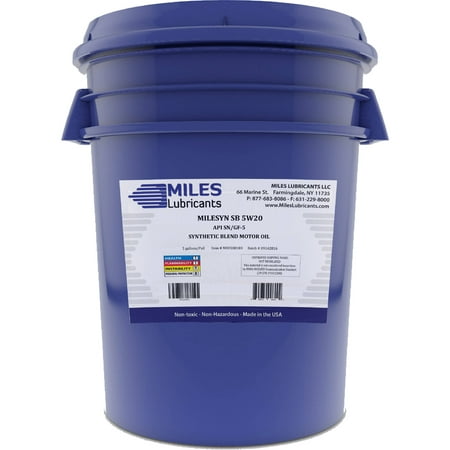 (3 Pack) Milesyn SB 5W20 API GF-5/SN, Synthetic Blend Motor Oil, 5-Gallon (Best Oil For 100 000 Miles)