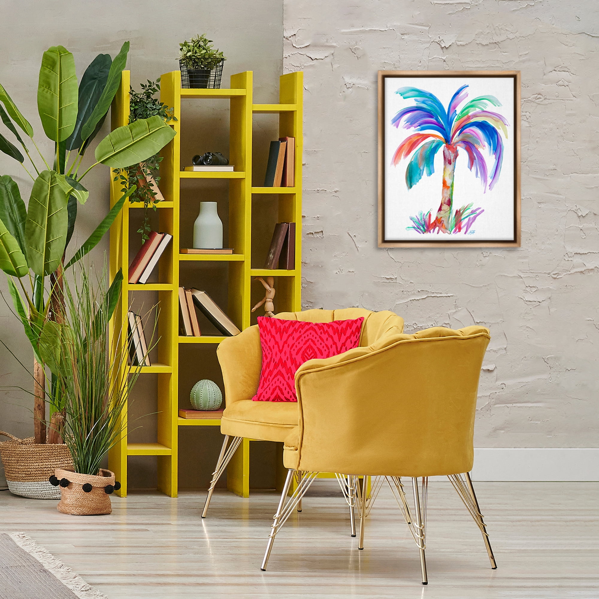Stupell Industries Bold Palm Tree Botanical & Floral Painting Brown Floater Framed Canvas Art Print Wall Art, 17 x 21