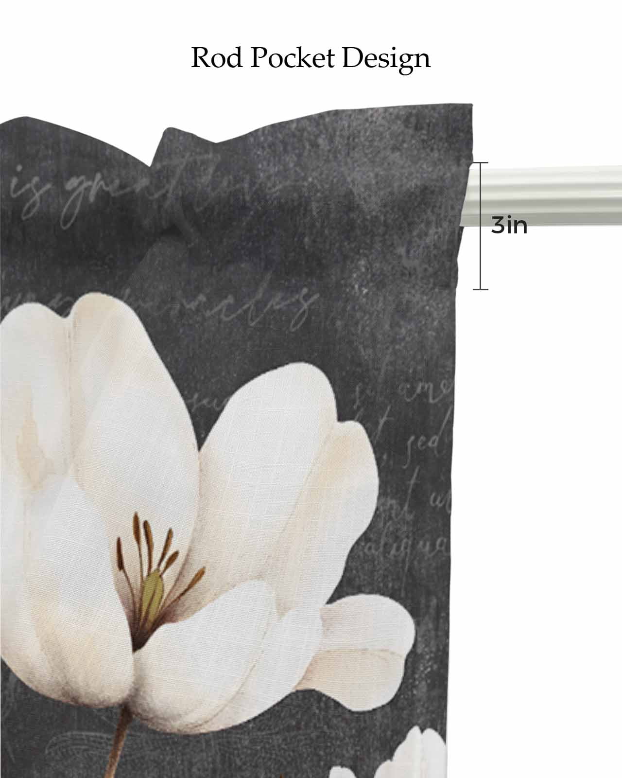 Farmhouse Floral Kitchen Valances for Windows Farmhouse Linen Window Valance Curtain for Living Room Window Treatment Magnolia Flowers Vintage Blackboard Valance Rod Pocket Topper Drape, 60 x 18 Inch