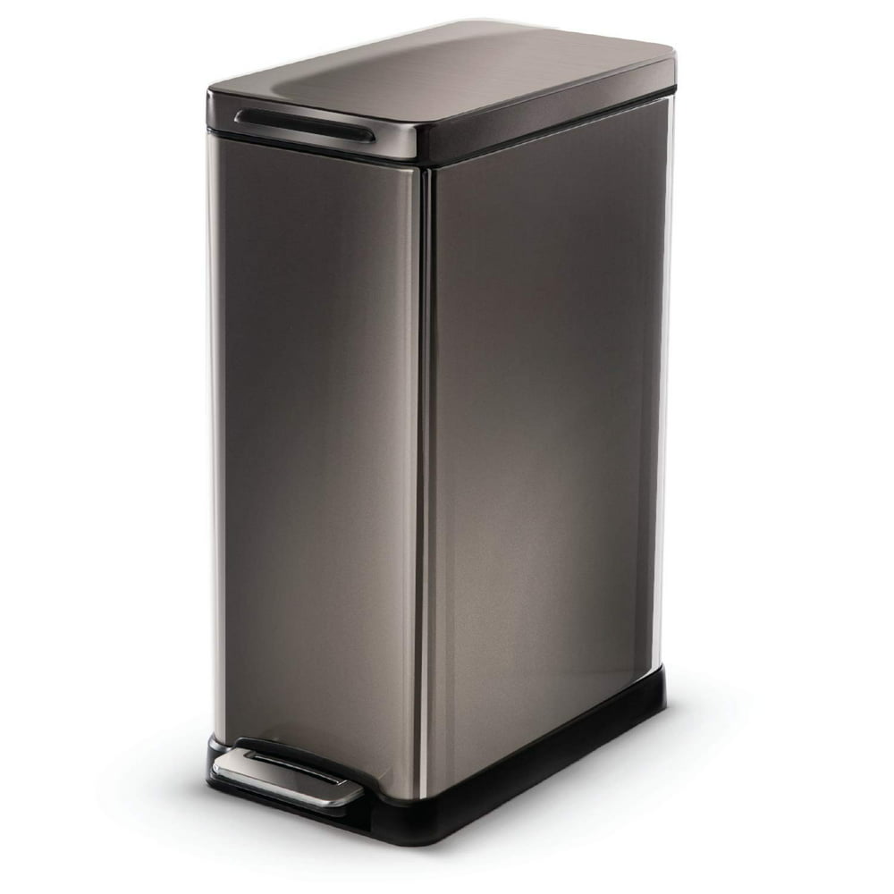 Home Zone Living 12 Gallon / 45 Liter Kitchen Trash Can, Stainless Black Stainless Steel Kitchen Garbage Can