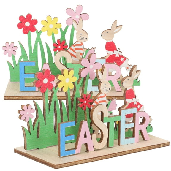 2 Pcs Easter Decorations Table Centerpiece Ornament Office Delicate Wood Spring Ornaments