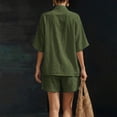 thumbnail image 5 of Cagogo Women Plus Size 2 Piece Set V Neck 3/4 Sleeve Shirt Shorts Casual Solid Loose Travel Outfits Lounge Tracksuits Summer Cruise Clothes Matching Lounge Sets, Green XL, 5 of 8