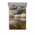 thumbnail image 2 of Ambesonne Nature Fitted Sheet & Pillow Sham Set, Reflections on Lake, Twin, Grey and White, 2 of 3