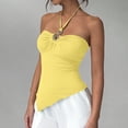 thumbnail image 2 of ctdiral Womens Sleeveless Halter Top Backless Slim Fit Tank Top Solid Color Asymmetrical Hem Tanks Summer Vacation Beach Tops Yellow XXL, 2 of 9