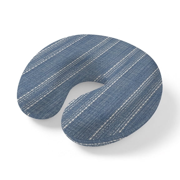 Neck Pillow, Navy Blue Stripe Memory Foam U-Shaped Travel Pillow for Airplane Car Train Office Nap, Portable Soft Head Neck Support for Sleeping & Reclining Farmhouse Vintage Minimalist Geometric