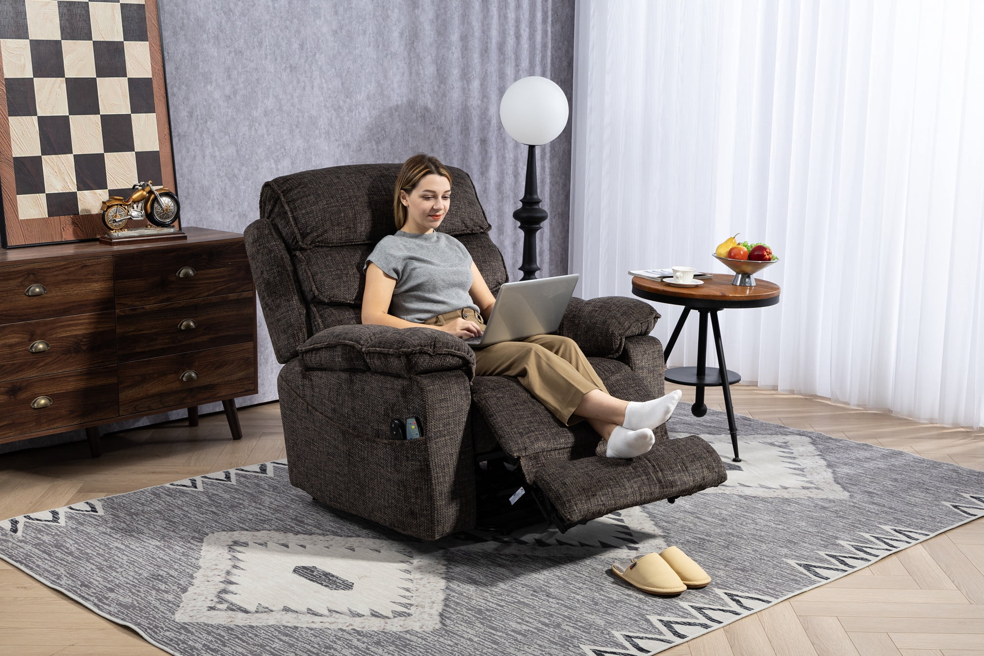 LITVZ Oversized Lift Recliner with Extended Footrest for Seniors, Heavy Duty Recliners with Heat Massage, Extra Wide Seat, Arm Storage & Cup Holders, Lay Flat 160° for Elderly Big Tall Man 400lb