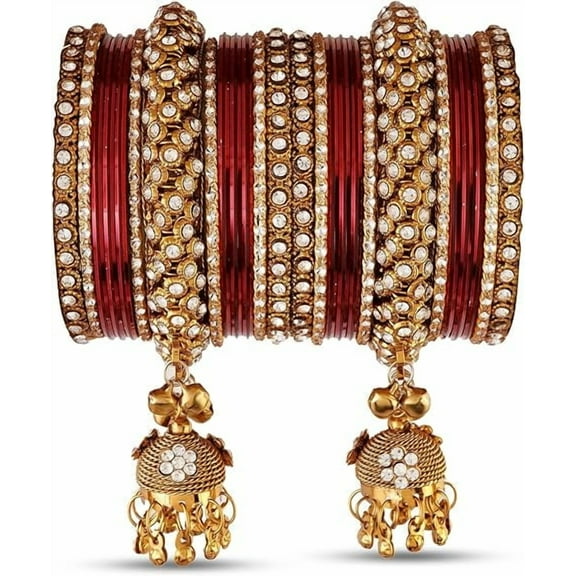 Bridal Bangle Set for Women | Lightweight Traditional Indian Jewelry | Dark Red Ethnic Bangles Size 2.4 Small for Weddings & Festivals