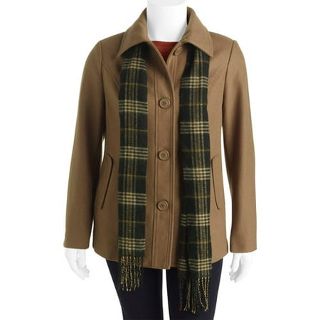 White Stag Women's Plus-Size Faux Wool Classic Coat with Plaid Scarf ...