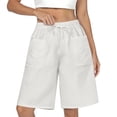 thumbnail image 3 of Womens Bermuda Jean Shorts Elastic Waisted Long Denim Short Knee Length Baggy Jeans Soft Cotton Blend for All Day Comfort. White M, 3 of 8