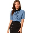 thumbnail image 1 of INSPIRE CHIC Chemise de Travail pour Femme à Col Contrastant, à Nouer, à Volants sur le devant, à Boutons, à Manches Courtes, 1 of 6