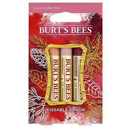 Burt's Bees Kissable Color Holiday Gift Set, 3 Lip Shimmers in Gift Box - Cool Collection in Watermelon, Apricot and Grapefruit