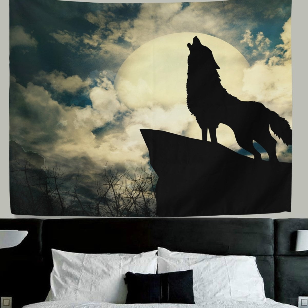 POPCreation Wolf wall decor Wolf Howling Night Moon Fabric Tapestry ...