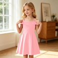 thumbnail image 6 of WAYUTE Girls Dresses Off Shoulder Strapless Solid Color Banquet Formal Wedding Gown A Line Dress for Kids Teen Girl Casual Outdoor, 6 of 7
