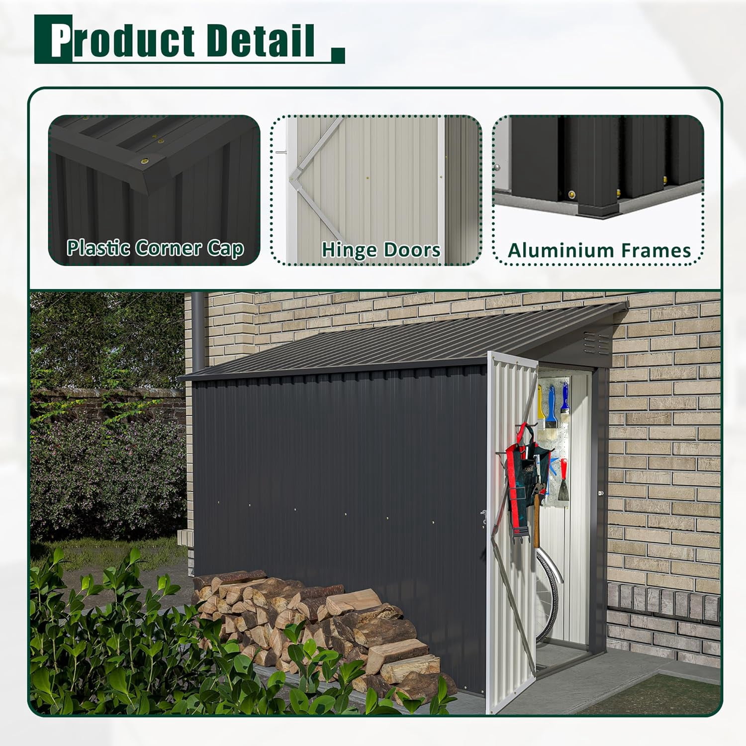 4×8 Ft Lean to Shed with Floor, Metal Outdoor Storage Shed, 4×8 Ft Lean to Shed with Floor, Metal Outdoor Storage Shed