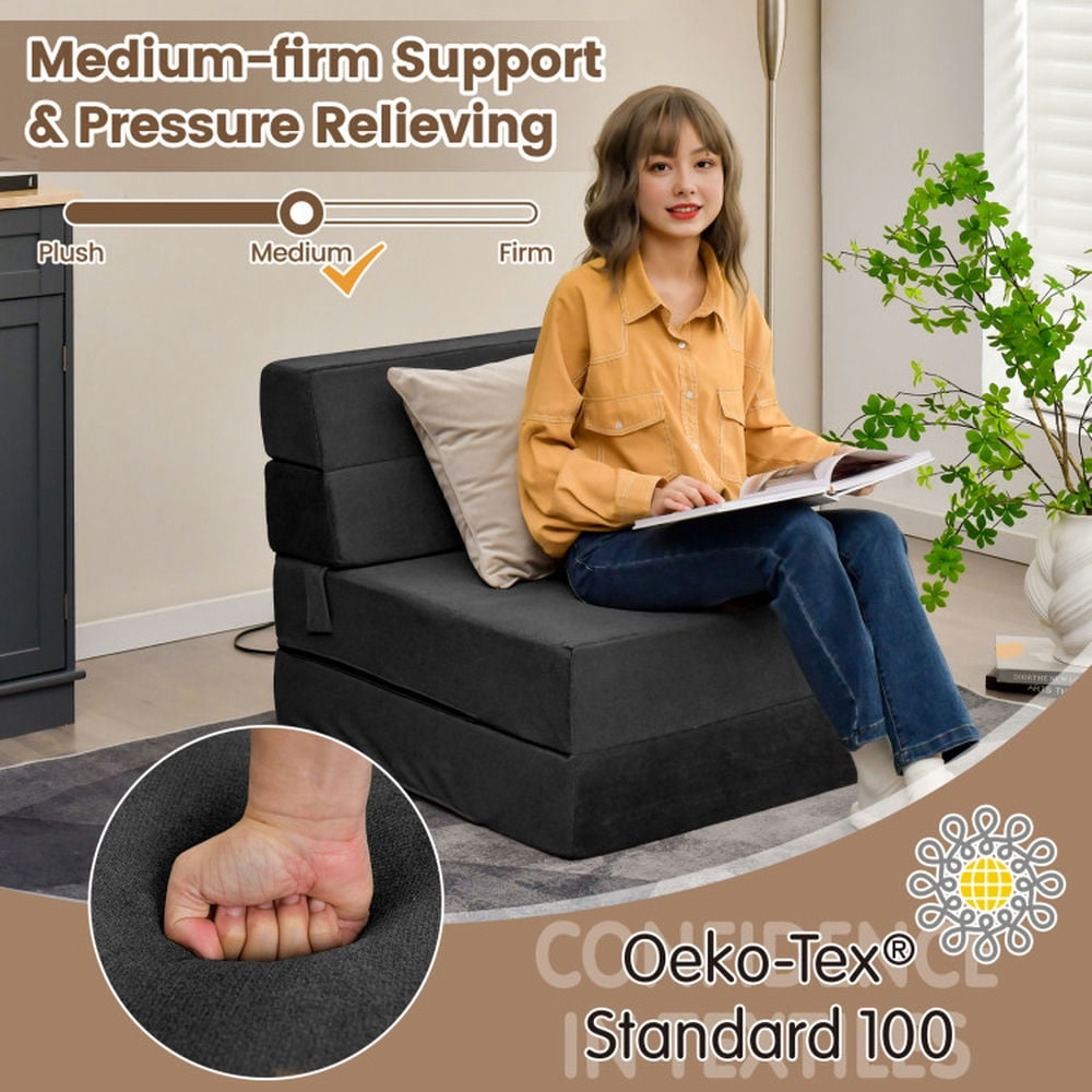 Finihen Sofa Bed, Folding Sofa Bed Couch, Tri-fold Folding Sleeper Sofa Bed, for Living Room, Bedroom, Black