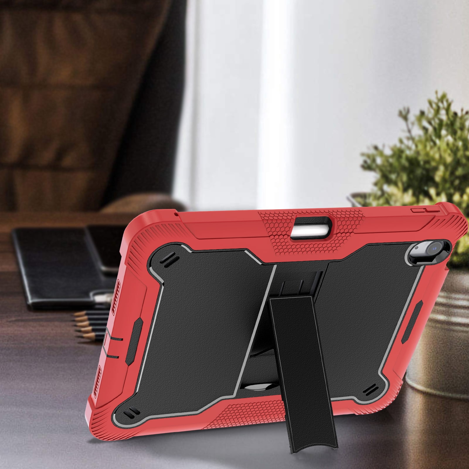 Allytechgroup Rugged Case for Apple iPad Air 11 M4 M3 M2 2026 2025 2024, Dual-Layers Kickstand Anti-Scratch Bumper With Pencil Holder Lightweight Kids Friendly Case Cover for iPad Air 11", Red