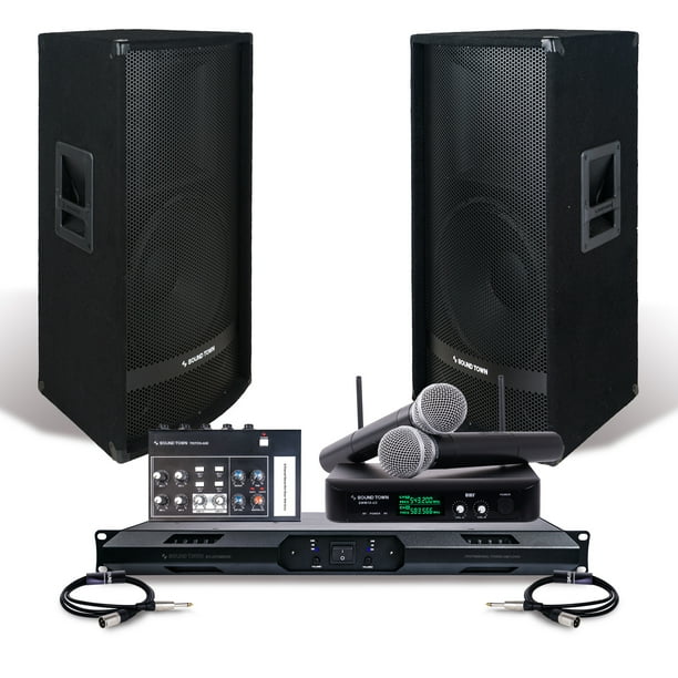 Sound Town Professional PA System Set with 15" Full Range PA Speakers