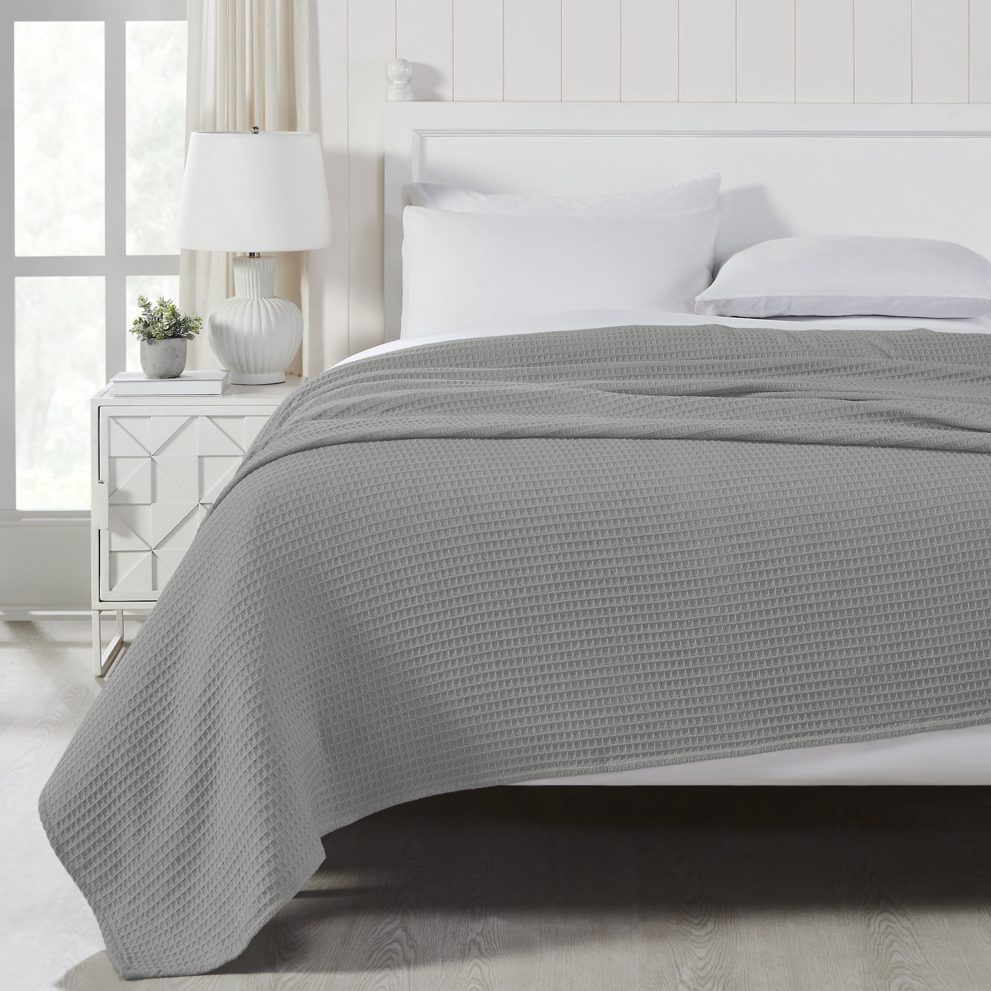 Modern Threads Thermal Waffle Weave Light Gray Cotton Bed Blanket, King