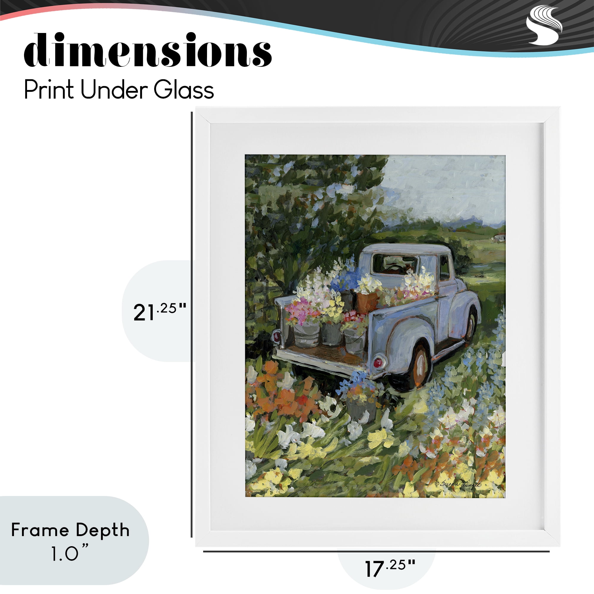 Stupell Industries Truckin' Field with Flowers White Framed Print Under Glass, design by Susan Winget