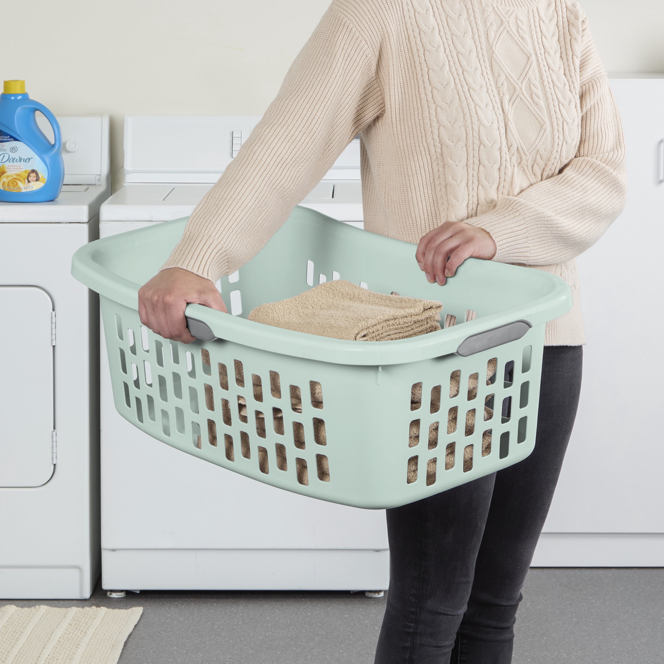 Sterilite 1.5 Bushel HipHold Laundry Basket, Contoured Shape and Comfort Handles for Easy Carrying, Mint, 6 Count