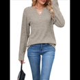 thumbnail image 1 of Camisas de Larga para Mujer, Suéteres Elegantes Informales con Botones y Cuello en V, Tops Tipo Jersey, Conjuntos de Otoño. Caqui XL, 1 of 10