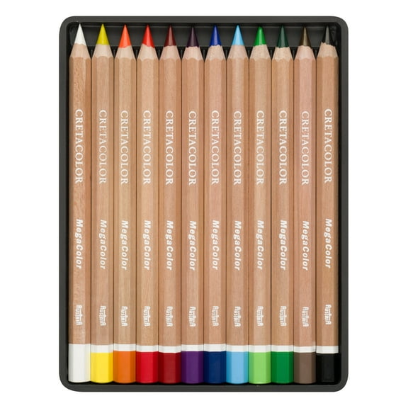 Cretacolor MegaColor Pencil Set, Megacolor Tin Set of 12 Assorted Colors