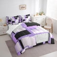 thumbnail image 3 of Manfei Plum Glitter Square Bedding Comforter Set 7-Piece, Abstract Ombre King Bedding Sets, Chic Geometric Striped Reversible Bed Sheets, Super Cozy Room Decor, 3 of 7