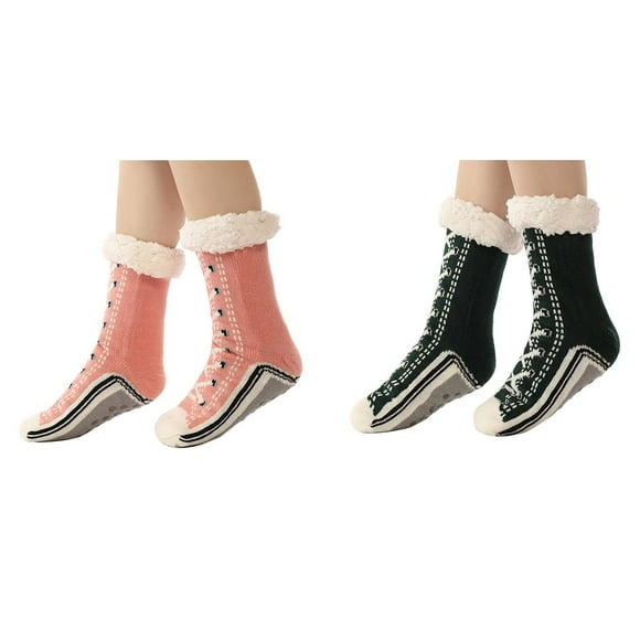 (2-Pack) Rinsvye Slipper Socks for Women Nylon Stocking with Non Slip Lined Garter Leggings for Women Slipper Socks Garner Cap Toe High Waist Tights Garter Tights for Women