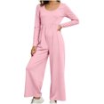 thumbnail image 3 of Diufon Long Sleeve Jumpsuits for Women Back Zipper Elastic Waist Square Neck Wide Leg Overalls Going Out Fall Outfit, 3 of 8