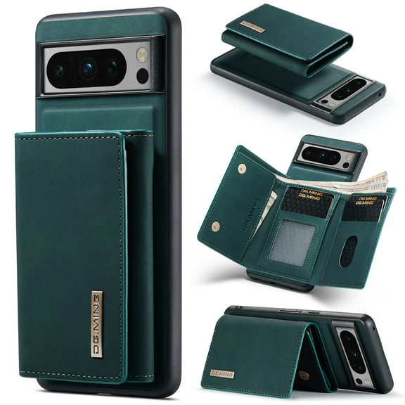 for Google Pixel 9 Pro XL PU Leather Wallet Case, Classic Detachable Magnetic Back Card Pockets Shockproof Protective Business Kickstand Phone Case Cover for Google Pixel 9 Pro XL, Green