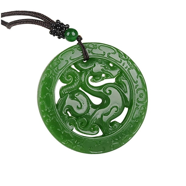 Green Jade Pendant Medal Dragon Hollow Carving Jade Pendant Medal
