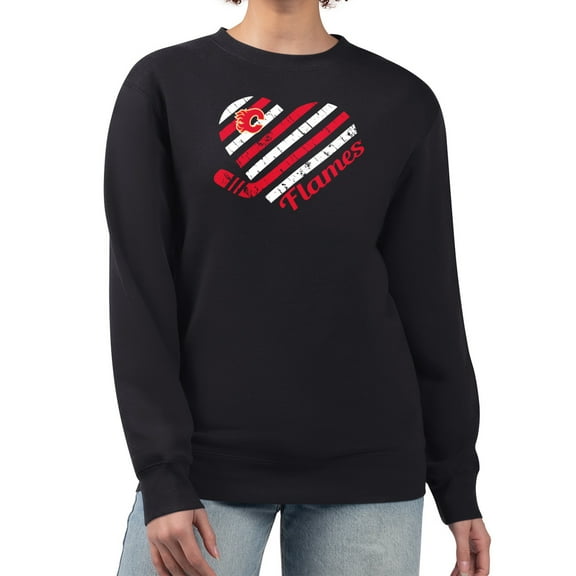 Women's G-III 4Her by Carl Banks  Black Calgary Flames Heart Graphic Pullover Sweatshirt