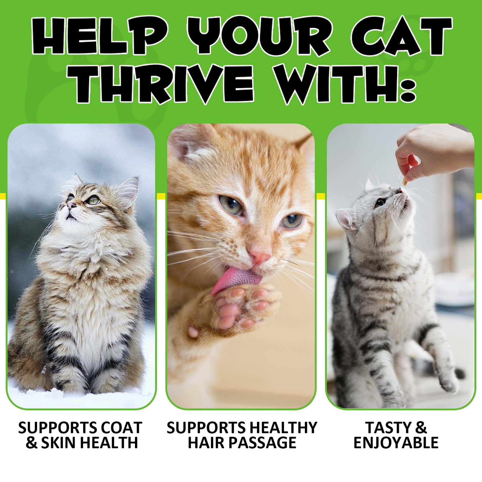 Oimmal Hairball Control Treats for Cats & Kittens - Natural Fiber Supplement with Psyllium for Digestive Health & Ingested Hair Elimination, Immune Support 3Pack