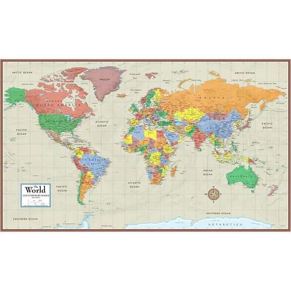 48x78 Huge World Contemporary Wall Map Laminated