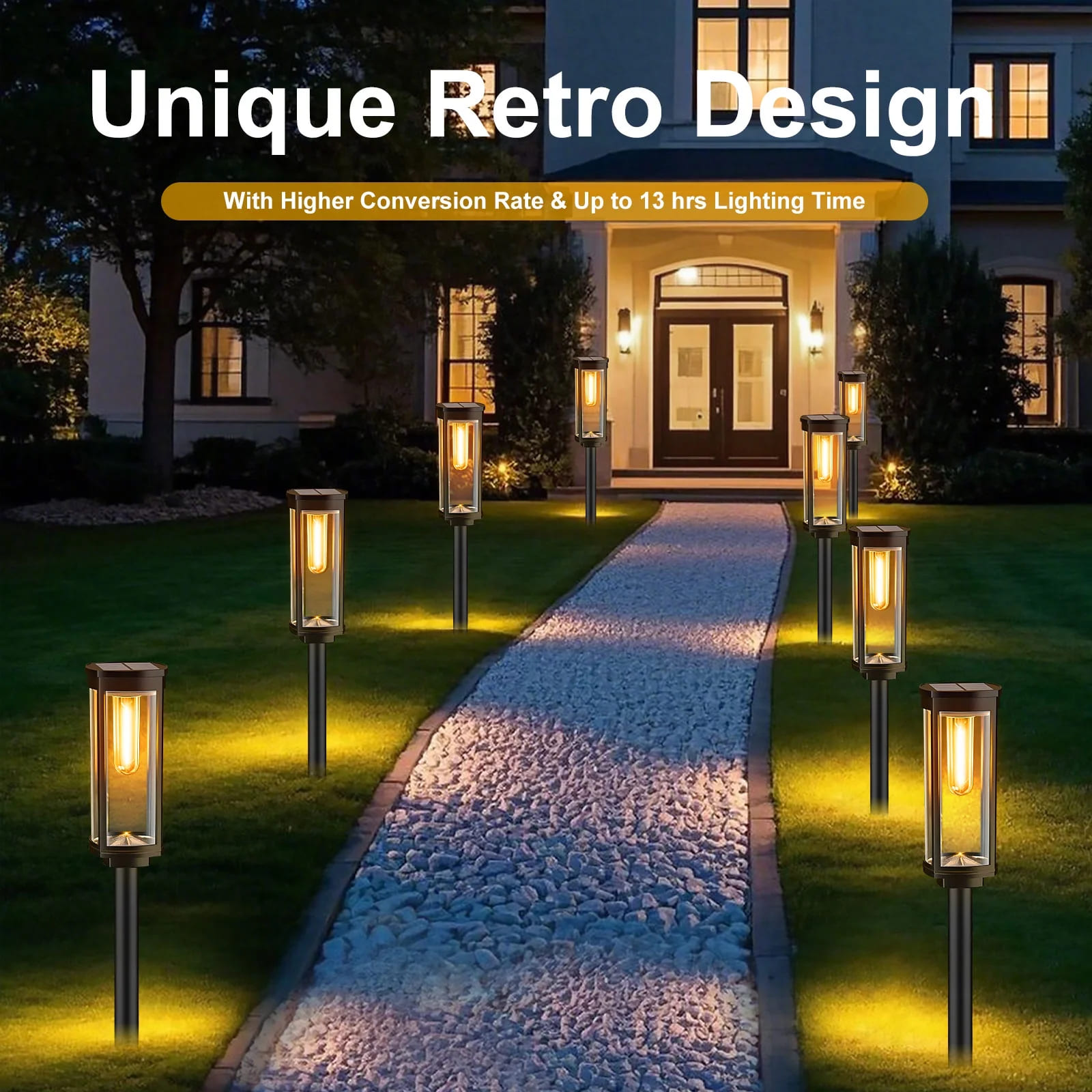 GLUAAE 8 Pack Solar Pathway Lights Outdoor - IP65 Waterproof Solar Powered Garden Lights with Warm White LED, Auto On/Off for Lawn, Patio, Walkway, Driveway Decor