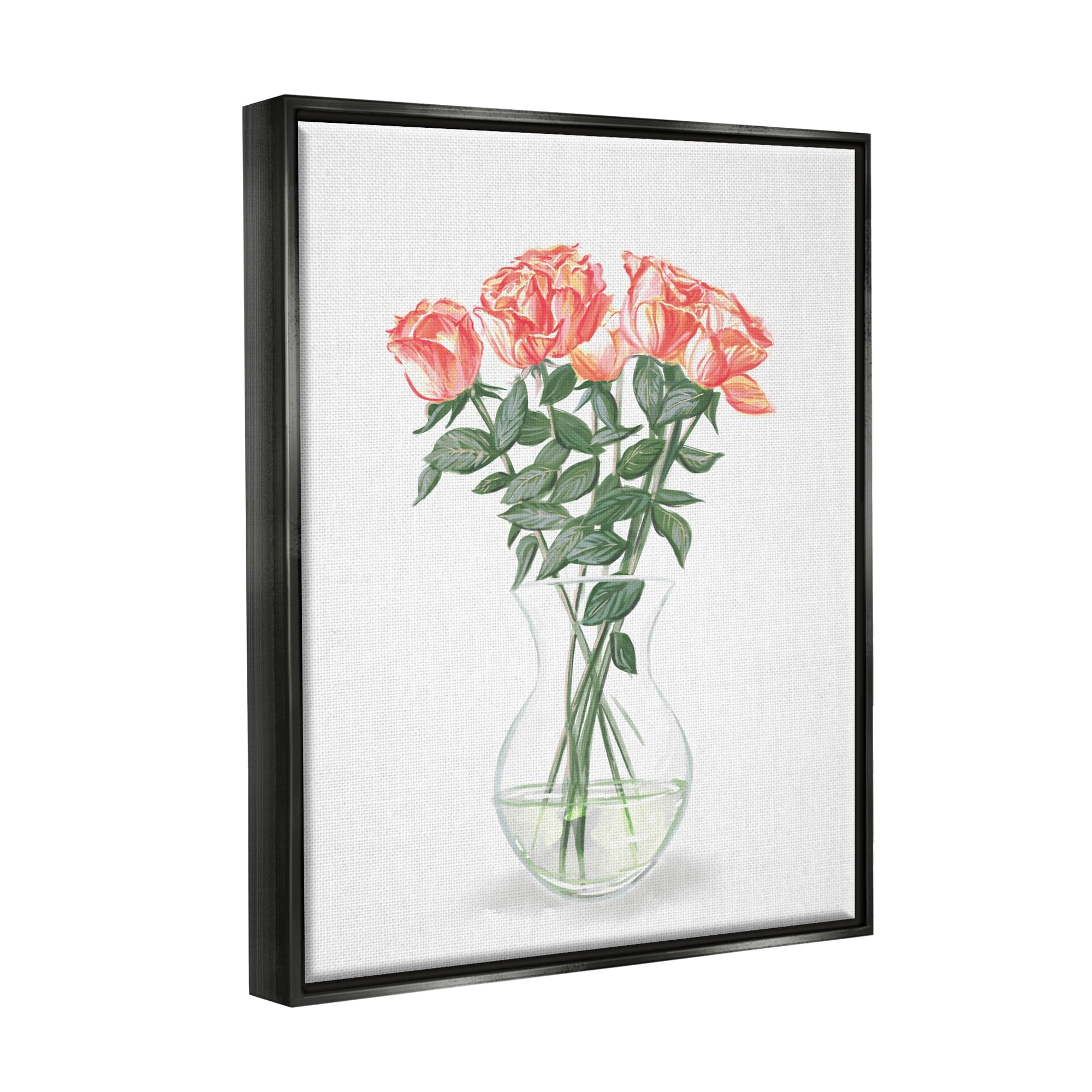 Stupell Industries Pink Rose Bouquet Glass Vase Still Life Painting Metallic Gold Floating Framed Canvas Print Wall Art, Design by Ziwei Li