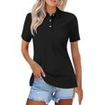 thumbnail image 2 of vigerkar Womens Polo Shirts Short Sleeve Summer Work Business Lapel Collared Tops Dressy Casual Button Cotton Golf Blouse Black, XXL, 2 of 5