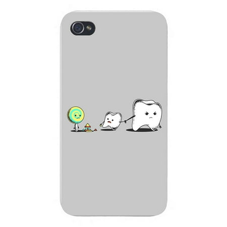 Apple iPhone Custom Case 5 / 5S White Plastic Snap On - 'Bad Friend' Teeth & Lollipop Funny Parody Logo