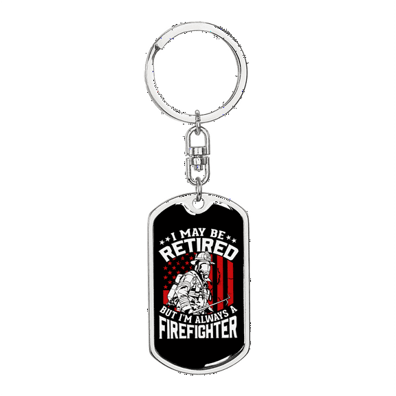 Retired Firefighter Stainless Steel or 18k Gold Premium Swivel Dog Tag Keychain
