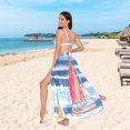 thumbnail image 6 of FORMRS Womens Long Sarong Beach Wrap Semi-Sheer Bikini Skirt Bathing Swimsuit Cover Up, Red Sailboats, 6 of 7
