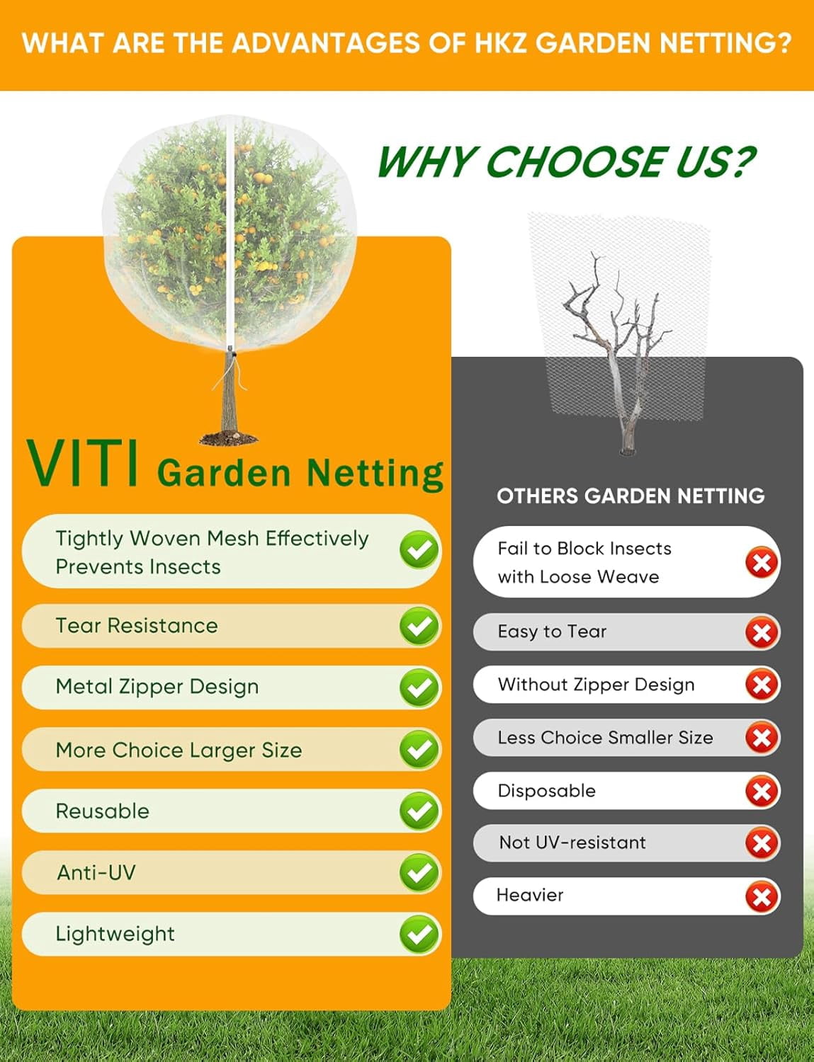 Fruit Tree Netting for Cicadas - with 4Pcs 3.3Ftx3.3Ft Zipper&Drawstring Protection for Your Fruit Trees Garden Bird Netting Covers Blueberry Bush Tomato Bug Plant Protection Cherry Apple Tree