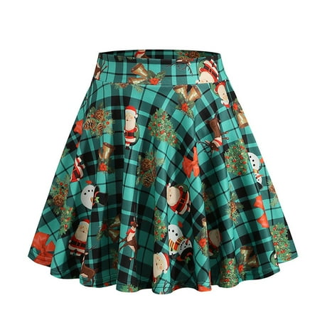 

Ziloco Women Summer Fashion Casual Christmas Print High Waist Short Swing Skirt Dance Skirt corset skirt Green XL