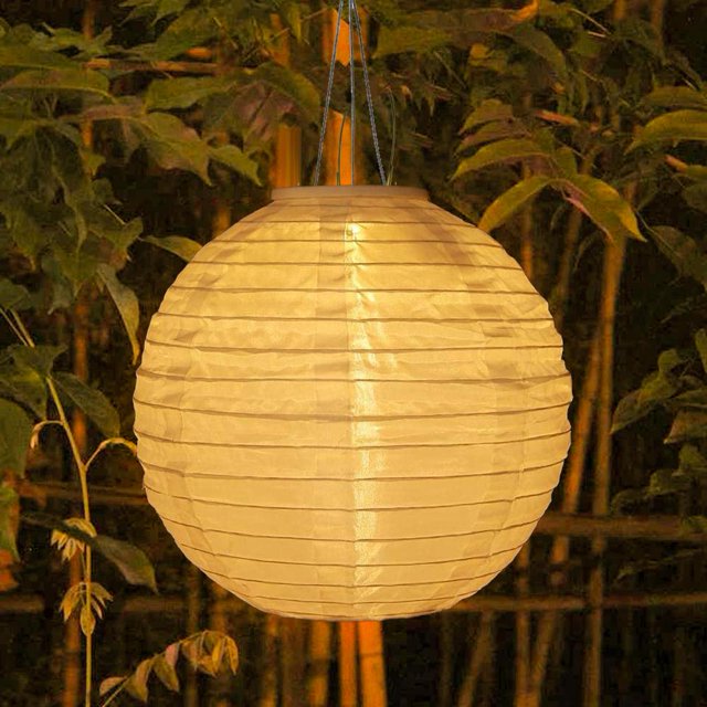 Linterna solar redonda LED de 12 pulgadas, colgante impermeable para decoración al aire libre (blanco) Lamparas