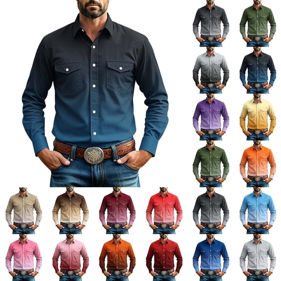 akafmk Mens Western Shirts Long Sleeve Pearl Snap Shirts Stretch Gradient Button Down Collared Shirts Business Casual Work Shirts, Size XL