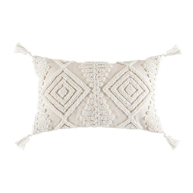 Housse de Coussin Tissée en Macramé Boho avec Pompons pour 30x50 B
