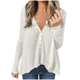 thumbnail image 1 of Yuyuzo Womens Long Sleeve Fall Tops Half Button V Neck Loose Fitted Shirts Comfy Textured Blouses, 1 of 5