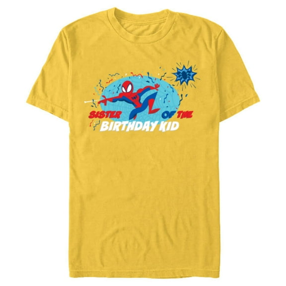 Marvel Spider-Man Toony Family Sister of the Birthday Kid - Short Sleeve Blended T-Shirt for Adults - Customized-Yellow